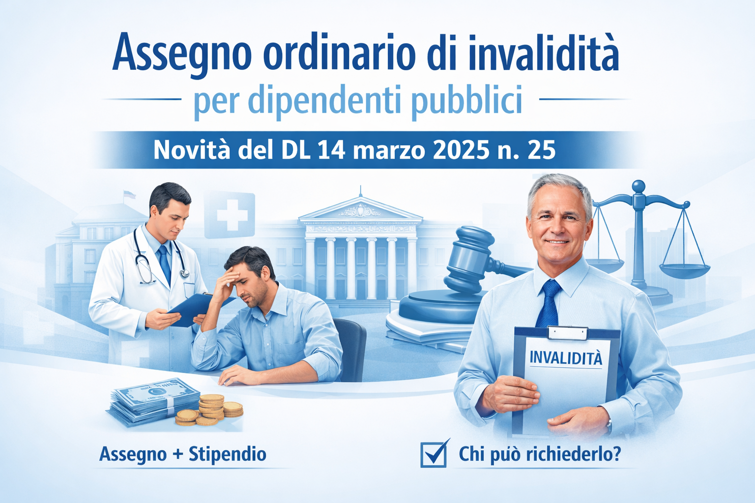 Scopri di più sull'articolo Assegno ordinario di invalidità per dipendenti pubblici: le novità del DL 14 marzo 2025 n. 25 e come ottenerlo